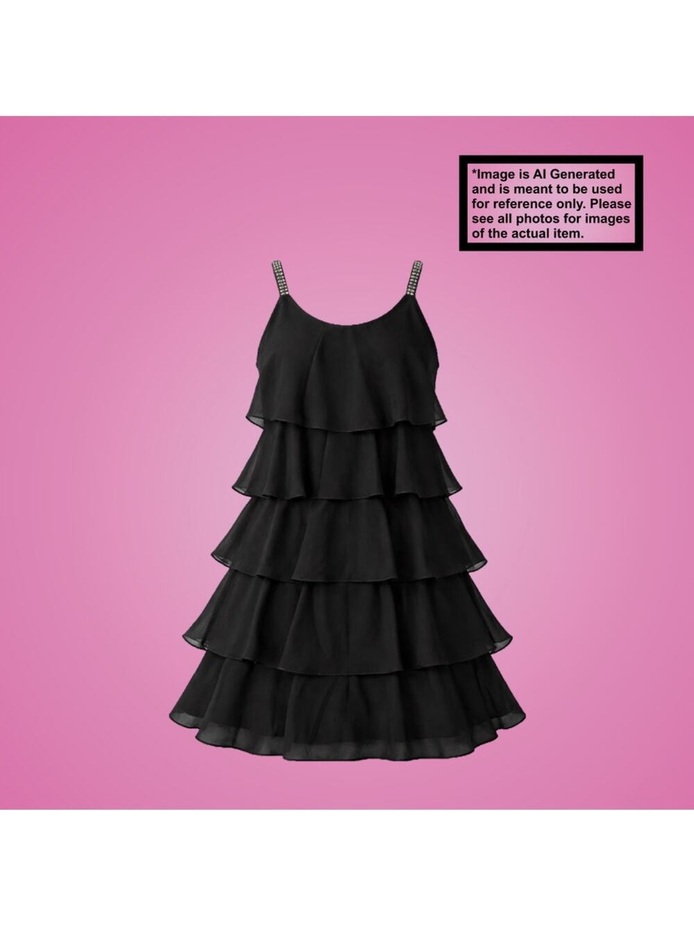 Black Vintage Style Classy Cocktail Layered Rhinestone Strap Party Dress Size 6